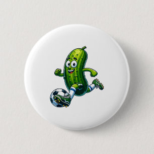 Playful soccer pickle - cartoon goal scorer 6 cm round badge