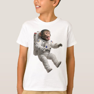 Playful Space Monkey Catching Orange Juice Droplet T-Shirt