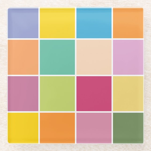 Playful Springtime Checkers Glass Coaster (Front)