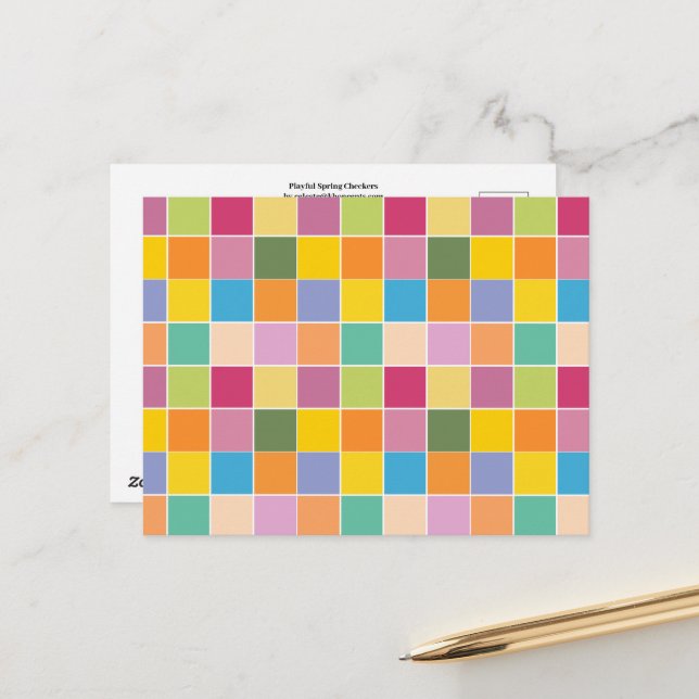 Playful Springtime Checkers  Postcard (Front/Back In Situ)