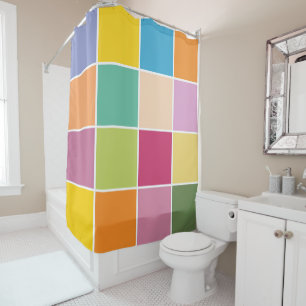 Playful Springtime Checkers Shower Curtain