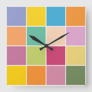 Playful Springtime Checkers Square Wall Clock