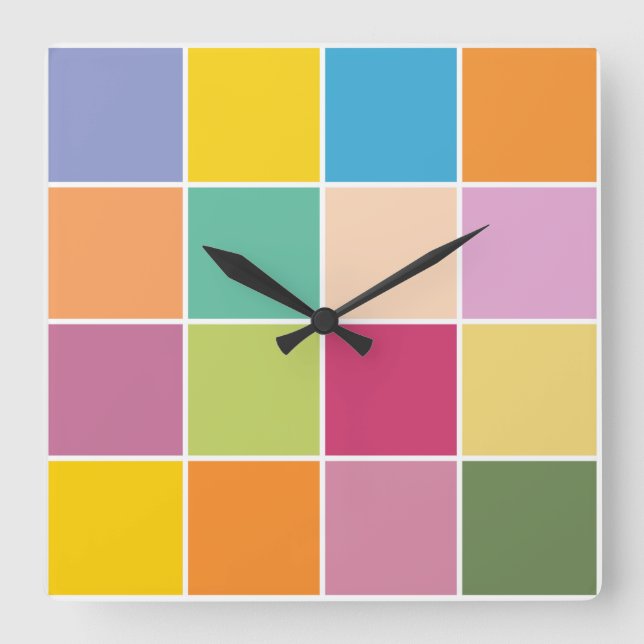 Playful Springtime Checkers Square Wall Clock (Front)