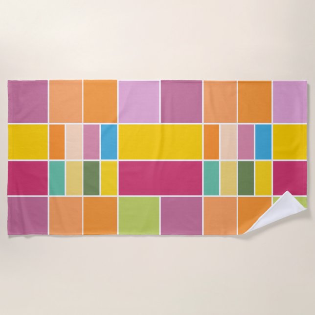 Playful Springtime Geometric Blocks  Beach Towel (Front)