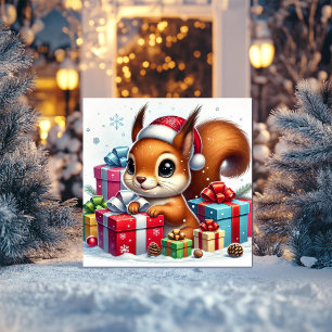 Playful Squirrel Among Christmas Presents Holiday Card