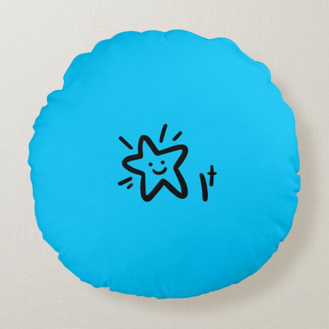Playful Star Face | Blue Baby Boy Nursery Round Cushion (Front)