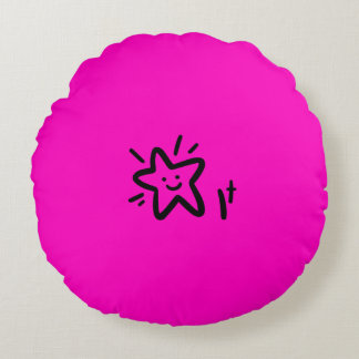 Playful Star Face | Pink Baby Girl Nursery Round Cushion