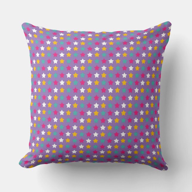  Playful Star Pattern on Purple Background Cushion (Front)