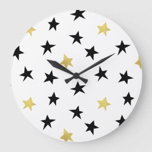 Playful Stars - Black & Gold Clock