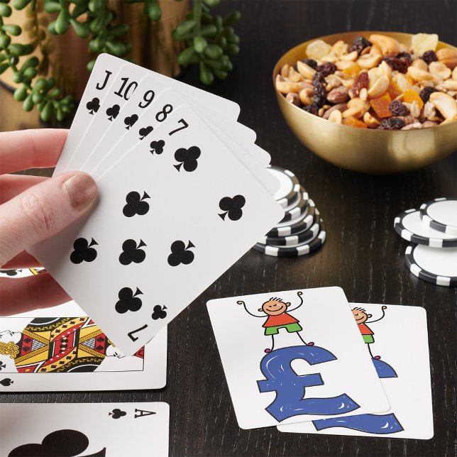 Playful Stick Figure Standing on Pound Playing Cards (Creator Uploaded)