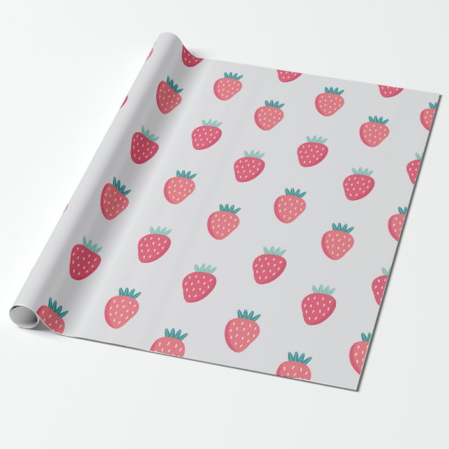 Playful Strawberry Pattern Wrapping Paper (Unrolled)
