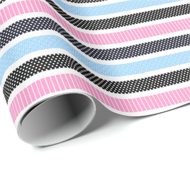 Playful Striped Polka Dot Pattern Wrapping Paper (Roll Corner)
