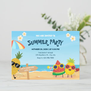 Playful summer beach cartoon fruit invitation