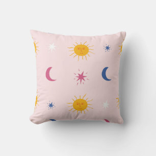 Playful Sun and Moon Celestial Pattern Cushion