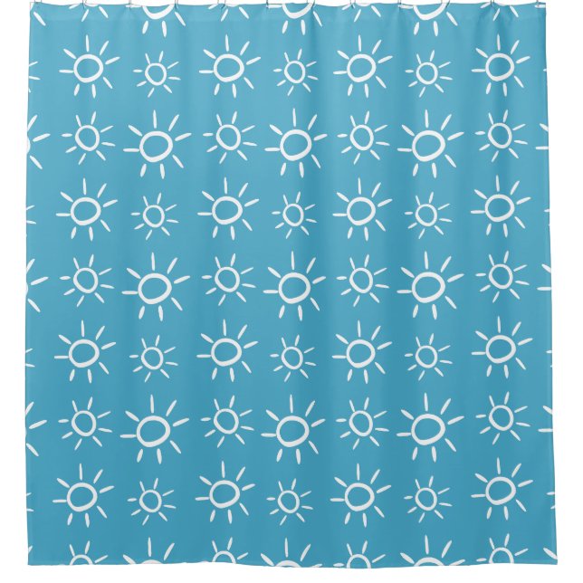 Playful Sun Doodle Summer Pattern Shower Curtain (Front)
