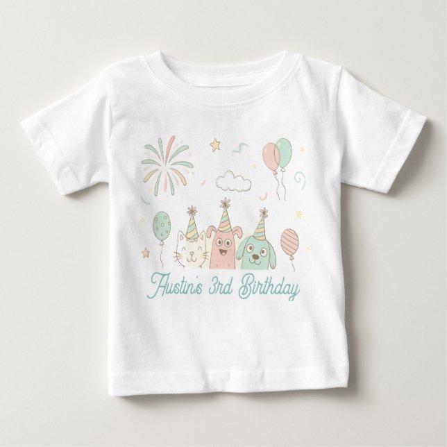 Playful Sweet and Three Birthday Baby T-Shirt (Front)
