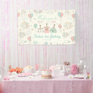 Playful Sweet and Three Kids Birthday  Banner