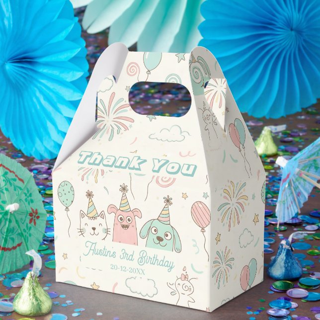 Playful Sweet and Three Kids Birthday Favor Box (Party)