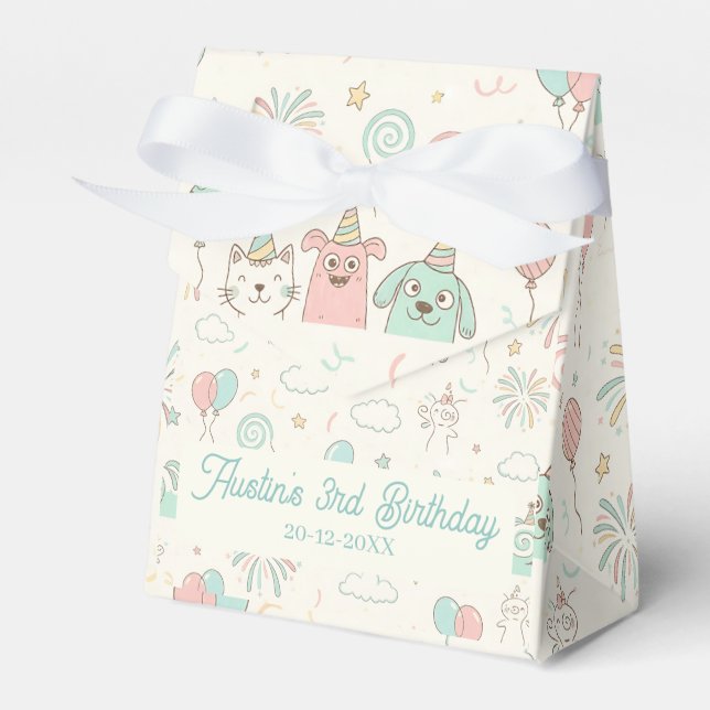 Playful Sweet and Three Kids Birthday Favor Box (Front Side)