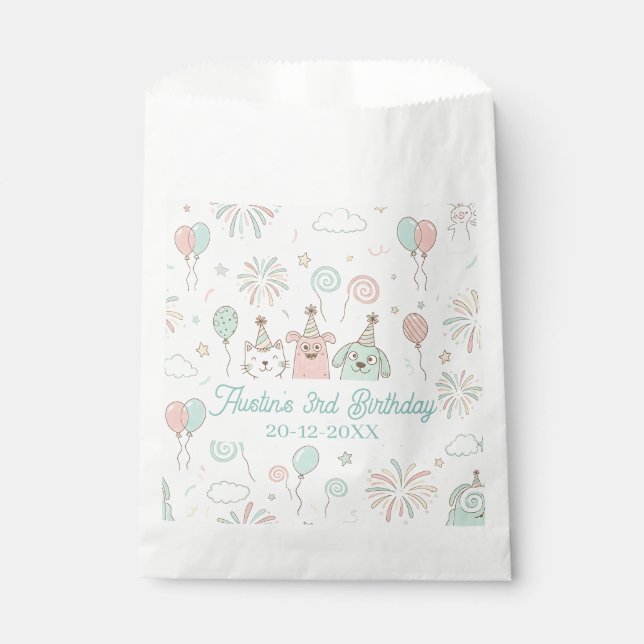 Playful Sweet and Three Kids Birthday Favour Bag (Front)