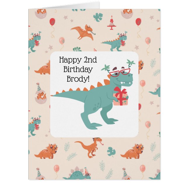 "Playful t-rex Birthday Card   (Front)