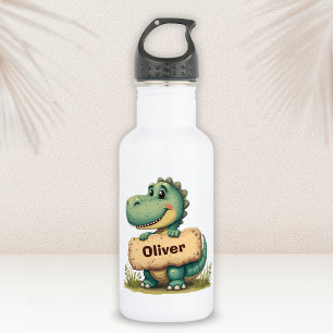 Playful T-Rex with Stone Name Sign 532 Ml Water Bottle