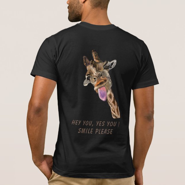 Playful T-Shirt Funny Giraffe Tongue Out and Text (Back)