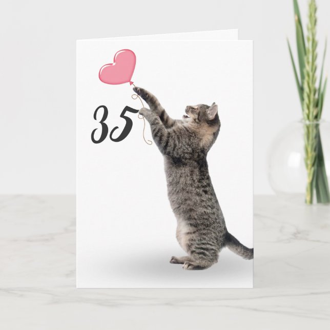 playful tabby cat for 35th birthday card (Front)