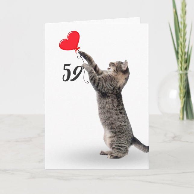 playful tabby cat for 59th birthday card (Front)