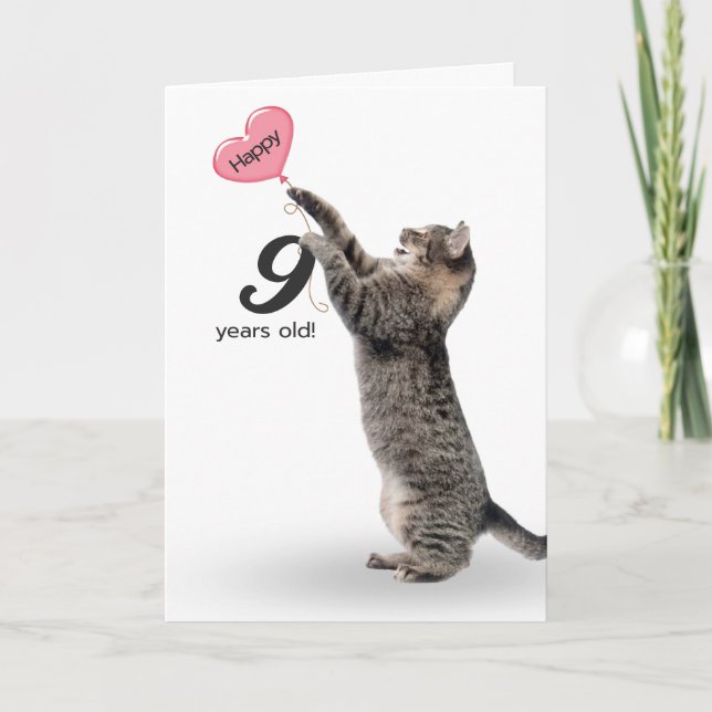 playful tabby cat for 9th birthday card (Front)