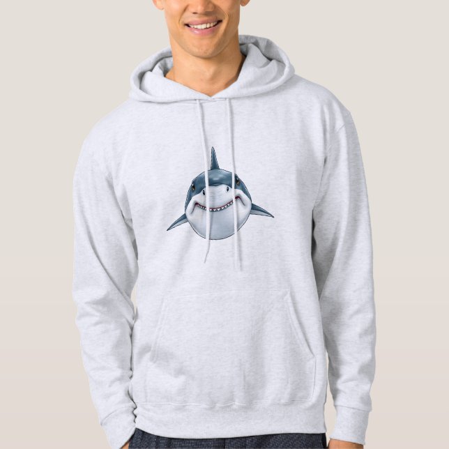 Playful Teal Cartoon Shark Illustration Hoodie (Front)