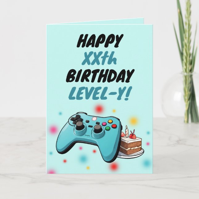 Playful Teal Controller Gamer Birthday Card (Front)