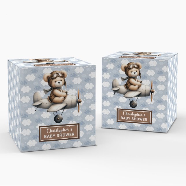 Playful Teddy Bear Pilot Baby Shower Favour Box (Playful Teddy Bear Pilot Baby Shower Favor Box)