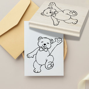 Playful Teddy Bear Rubber Stamp
