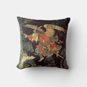Playful Tengu: Japanese Folklore Throw Pillow
