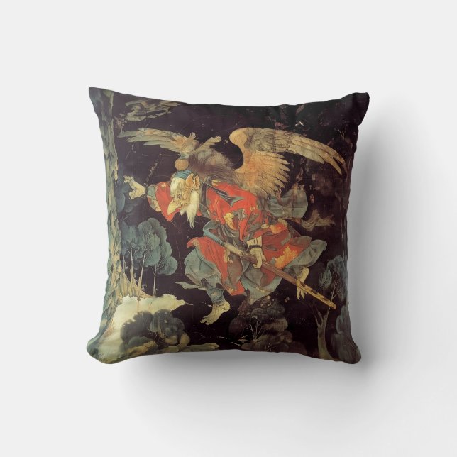 Playful Tengu: Japanese Folklore Throw Pillow (Front)