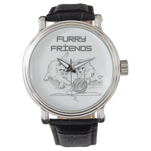 Playful Thread Tango — Two Kittens at Play T-Shirt Watch
