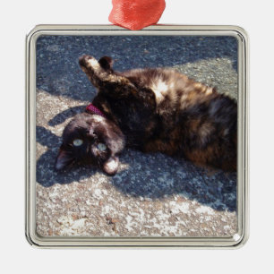 Playful Tortoiseshell Cat Metal Tree Decoration