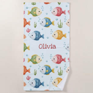 Playful Tropical Fish Pattern Beach Towel