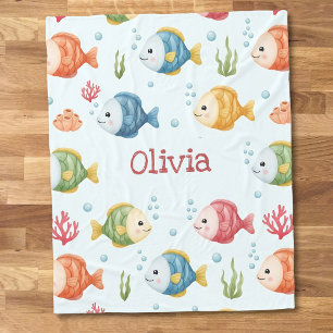 Playful Tropical Fish Pattern Personalised Fleece Blanket