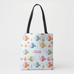 Playful Tropical Fish Pattern Personalised Tote Bag