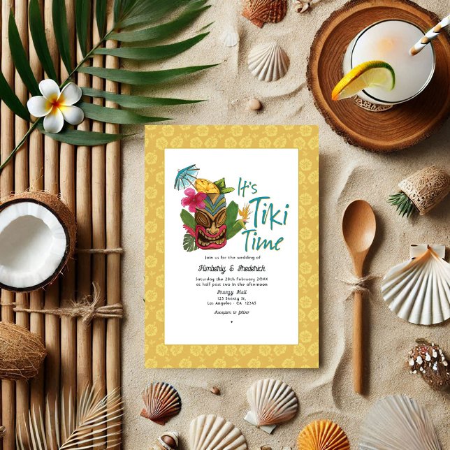 Playful Tropical Tiki Wedding Invitation (Playful Tropical Tiki Wedding Invitation)