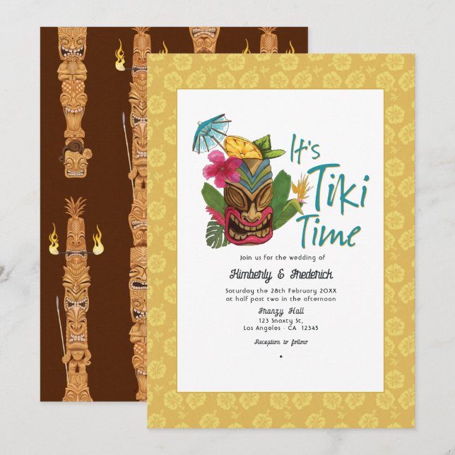 Playful Tropical Tiki Wedding Invitation (Front/Back)