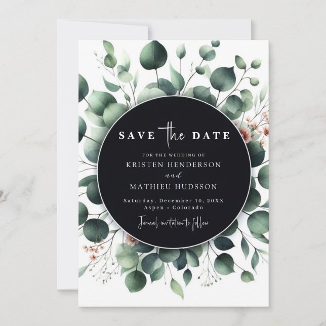 Playful Typography Eucalyptus Digital Wedding Save The Date (Front)