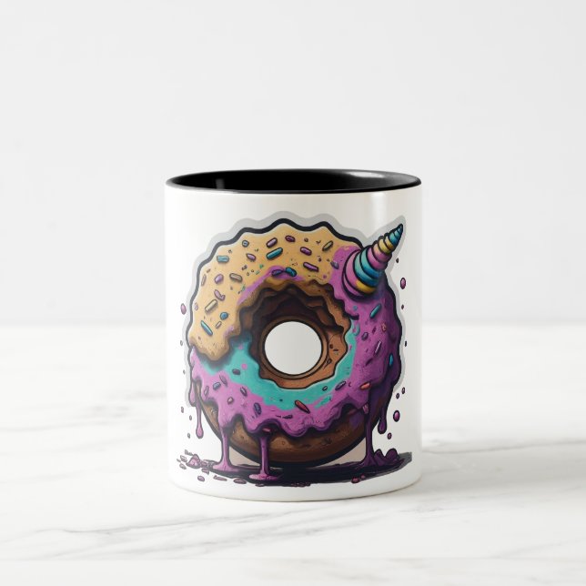Playful Unicorn Doughnut Fantasy Two-Tone Coffee Mug (Center)