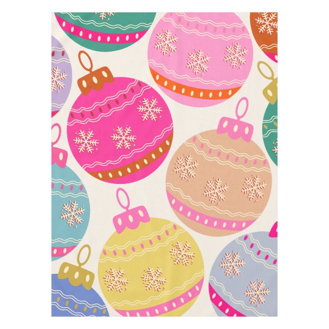 Playful Vintage Christmas Baubles Tablecloth (Front)