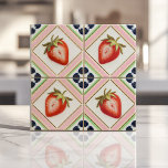 Playful Vintage Kitsch Pastel Strawberry  Ceramic Tile<br><div class="desc">Brighten up your space with this playful kitsch kitchen tile featuring charming vintage strawberries framed by gingham-style borders. Accented with soft pastel pink and mint green tones, this design evokes a nostalgic, cheerful vibe perfect for retro-inspired kitchens and dining areas. The symmetrical layout and whimsical details make it ideal for...</div>