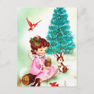 Playful Vintage retro Christmas Angel postcard
