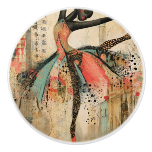 Playful Violin Music Lace Ballerina Ceramic Knob