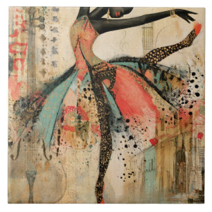 Playful Violin Music Lace Ballerina Ceramic Tile